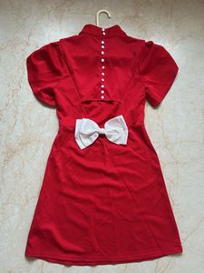 Red Dress with White Bow Accent