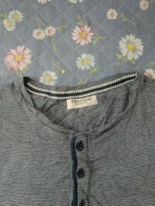 Men's Striped Long Sleeve Henley Shirt