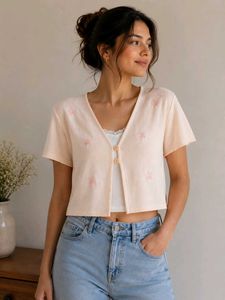 Cute Peach Cropped Cardigan