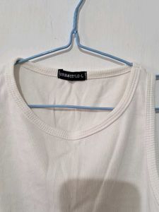 White Ribbed Cropped Tank Top