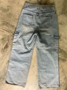 Savana Light Wash Wide Leg Cargo Jeans