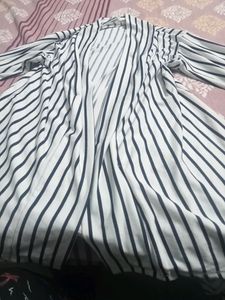 Women White With black Stripes Shrug.