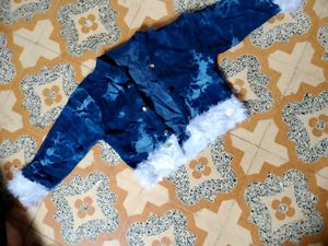 Blue Tie-Dye Jacket with Fur Trim