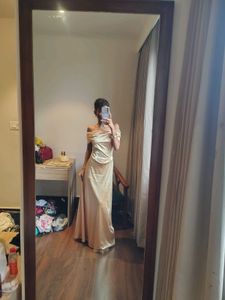 Savana Elegant Gold Off-Shoulder Ruched Dress