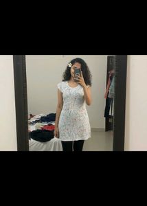 Floral Print White Kurta