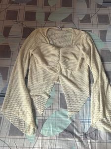 Cream Textured Crop Top