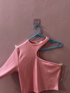 Pink One-Shoulder Long Sleeve Top