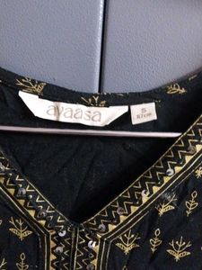 Aayasa Black Kurta with Gold Print &amp; Sequins
