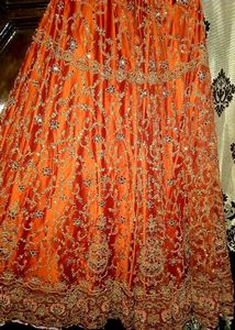 Stunning Orange Embroidered Bridal Lehenga
