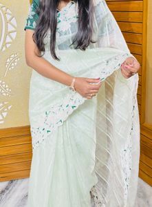 Elegant Light Green Saree with Embroidered Blouse