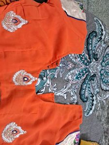 Orange Embroidered Saree
