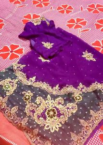 fully stone Hand work saree with blouse