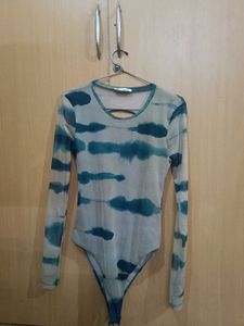 Blue Pattern Bodysuit Top