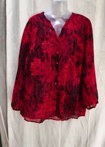 I Red Floral Print Button-Up Tunic