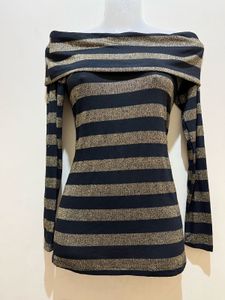 black, long-sleeved, off-the-shoulder top