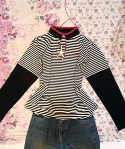 Striped Quarter Zip Long Sleeve