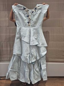 Light Blue Tiered Embroidered Gown
