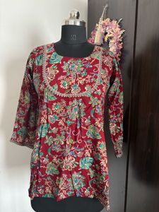 Maroon Floral Print Kurta