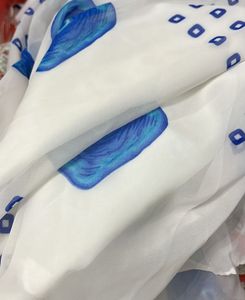 White umbrella Kurta with Blue Bandhani Print
