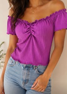 Purple Off-Shoulder Ruched Top