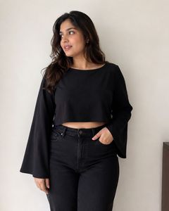Chic Black Bell Sleeve Crop Top