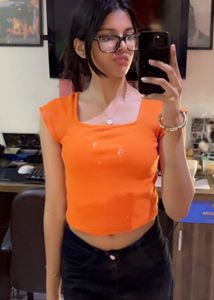 Vibrant Orange Square Neck Cropped Top