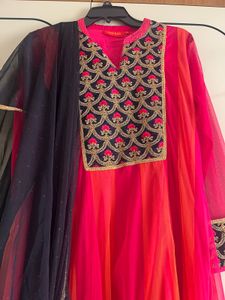 Vibrant Pink &amp; Orange Anarkali Suit