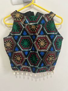Embroidered Geometric Halter Neck Padded Blouse