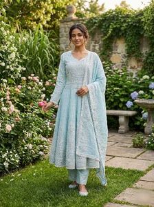 ethnic long cotton gown set
