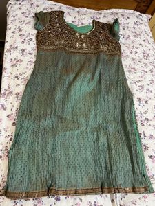 Embellished Teal Kurta set with dupatta