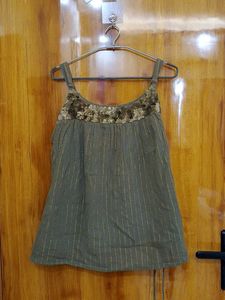 Chic Embellished Olive Strap Top