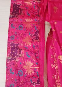 78)Pink Fabric with Bird Embroidery Saree