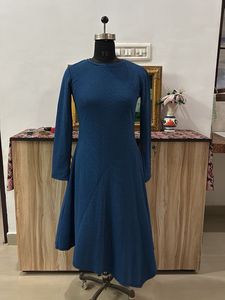 Blue Long Sleeve Midi Dress