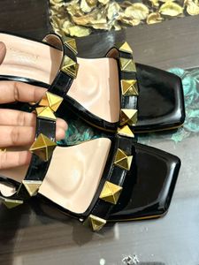Black Studded Block Heels