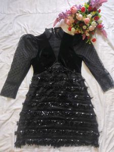 Black Sequin Fringe Mini Dress