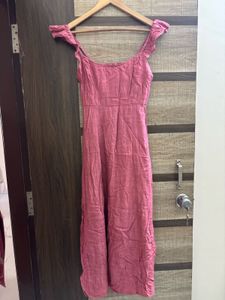 Chic Pink Ruffle Strap Midi Dress