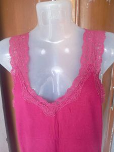 Pink Lace Trim Cami Top
