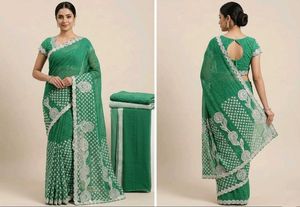 Green Embroidered Saree with Blouse