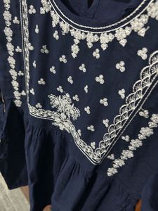 Embroidered Navy Blue Kurta