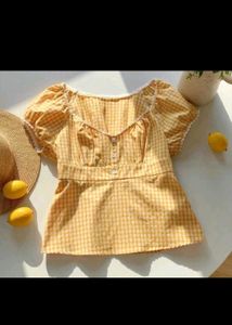 Chic Yellow Gingham Puff Sleeve Top