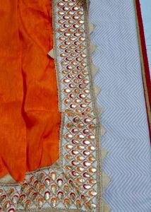 Orange Saree with Embellished Border