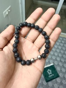 Lava Stone Bracelet with Dumbbell Charm