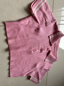 Pink Ribbed Button-Up Knit Top