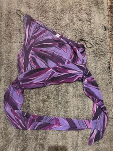 H&M Purple Abstract Print One-Shoulder Cropped Tie