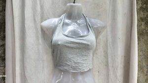 I. Grey Halter Neck Crop Top