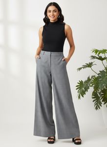 Grey Plaid Wide Leg Pants