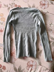 2 Ribbed V-Neck Long Sleeve Tops [BLUE+RED]