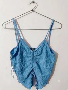 Cute Blue Ruched Crop Top