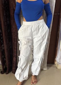 White Cargo Pants with Black Trim