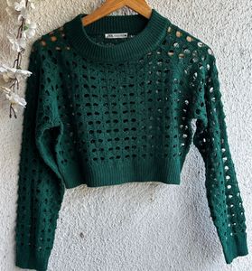 Chic Green Crochet Knit Sweater crop top